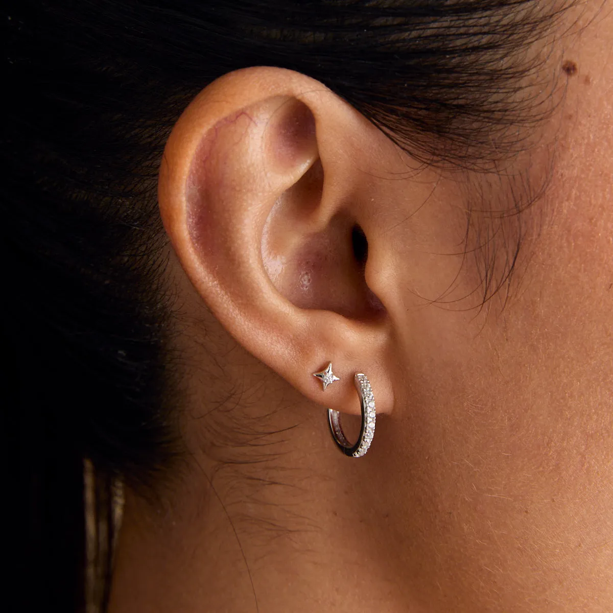 Cosmic Star Gem Stud Earrings in Silver
